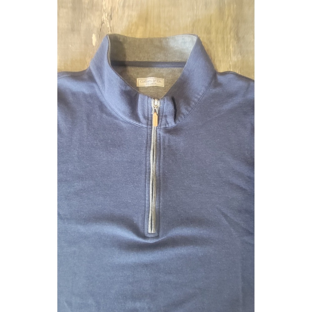 Collars & Co Mens 3XL Blue Quarter 1/4 Zip Pullover Sweatshirt Big‎ & Tall EUC